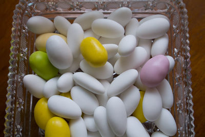 Directly above shot of candies in container