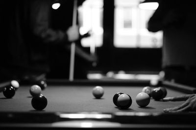 Close-up of balls on snooker table