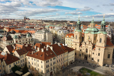 High angle view of buildings in city