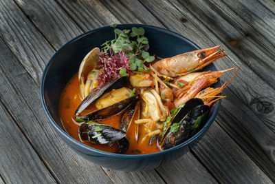 High angle view of food in bowl on table