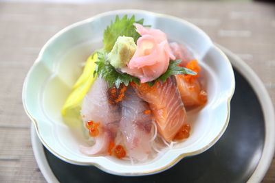 High angle view of meal served in bowl