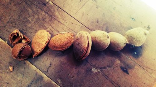 High angle view of eggs on table