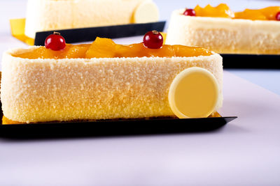 Close-up of cake in plate on table