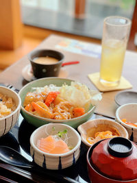 High angle view of food on table