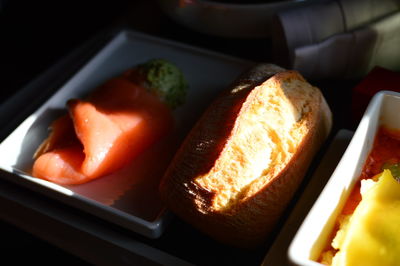 High angle view of breakfast in plate