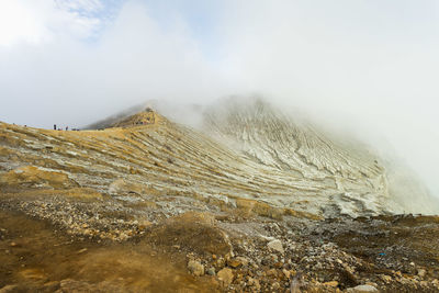 Peak of mount ijen crater in east java, indonesia covered with cloud