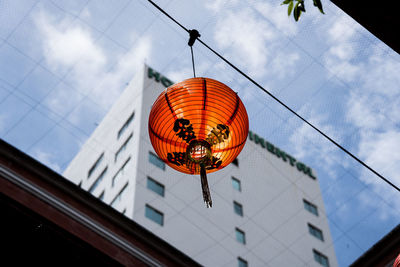 Low angle view of illuminated light of a chinese lantern