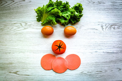 High angle view of oranges on table