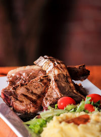 Close-up of food served in plate