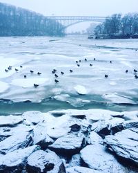 Scenic view of frozen river against sky