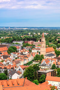 High angle view of townscape against sky