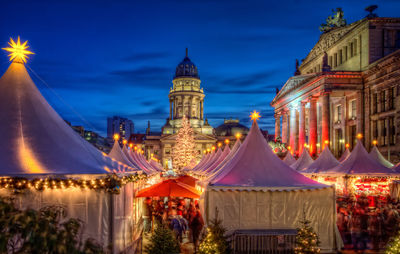 Illuminated buildings at night