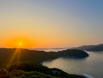 Scenic view of sea against sky during sunset