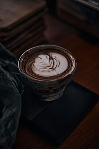 High angle view of coffee on table