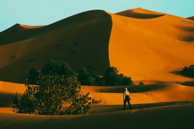 Scenic view of desert against sky during sunset