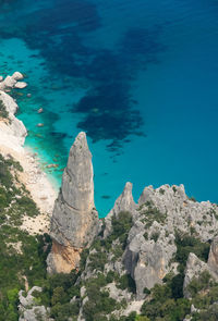 High angle view of rock formation in sea