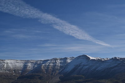 Scenic view of mountains against cloudy sky