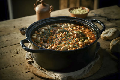 Close-up of food in container on table