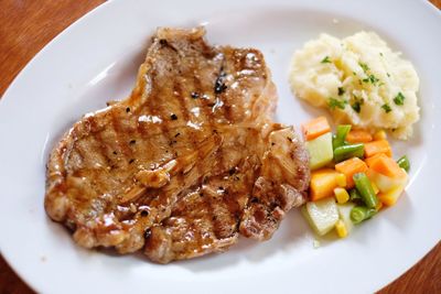 High angle view of food in plate