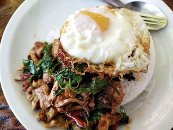 High angle view of breakfast served in plate