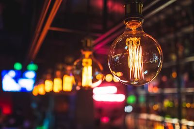 Close-up of illuminated light bulbs