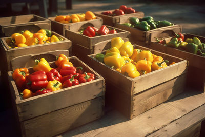 High angle view of fruits for sale at market stall