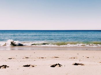 Scenic view of beach against clear sky