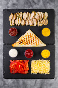 High angle view of food on table