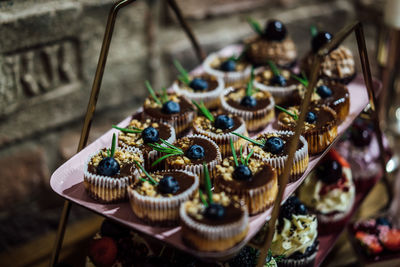 High angle view of cupcakes on table