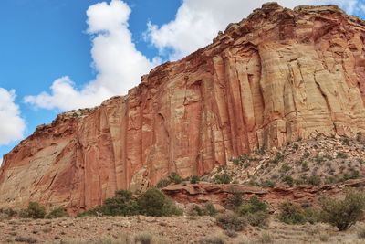 Low angle view of rock formations on mountain