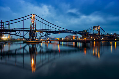 View of suspension bridge over river