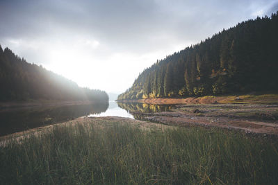 Scenic view of lake against sky