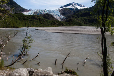 Scenic view of lake and mountains