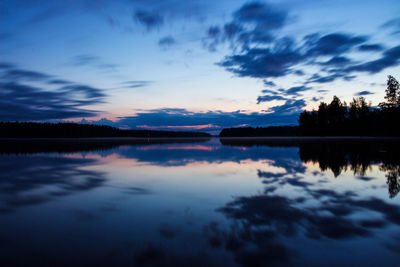 Reflection of clouds in lake at sunset