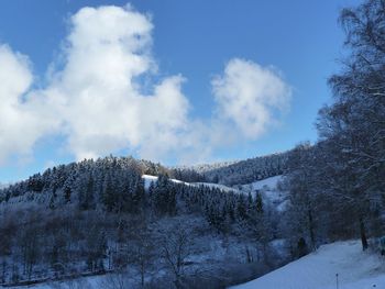 Snow covered landscape against sky