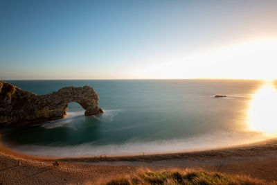 Scenic view of sea against clear sky