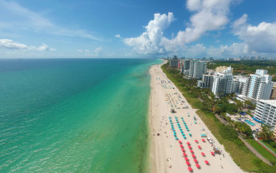 Aerial view of beach against sky