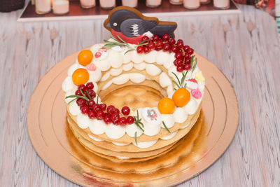 High angle view of cake on table