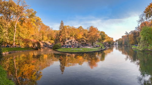 Scenic view of lake against sky during autumn