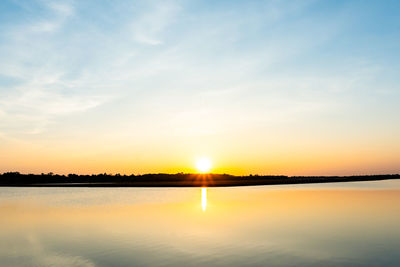 Scenic view of lake against sky during sunset