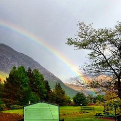 Scenic view of rainbow over landscape