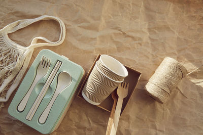 High angle view of personal accessories on table