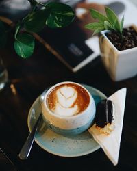 High angle view of coffee on table