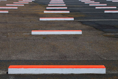 High angle view of red road marking on street