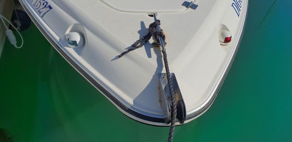 High angle view of ship moored in sea