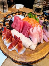 High angle view of sushi on table