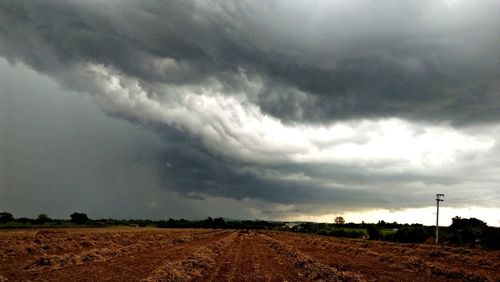 Scenic view of field against cloudy sky