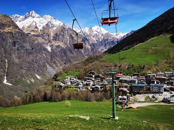 Overhead cable car in mountains