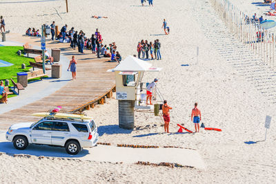 High angle view of people on beach