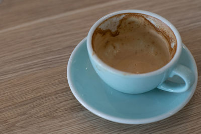 High angle view of coffee on table